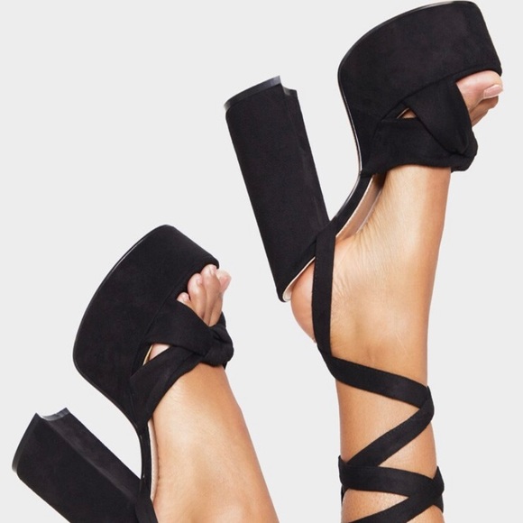 Black Knot Tie Ankle Strappy Platform Sandal - Picture 3 of 3